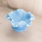 Vintage Fenton Medium Pastel Blue Milk Glass Ruffled Footed Bowl