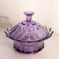 Vintage Fenton Medium Purple Glass Scalloped Lidded Dish with Finial