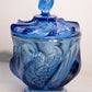 Vintage Fenton Paisley Dark Blue Glass Lidded Dish