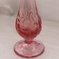 Vintage Fenton Pink Glass Swung Vase with Strawberry Designs