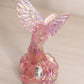 Vintage Fenton Pink Iridescent Glass Floral Hummingbird Figurine
