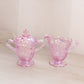 Vintage Fenton Pink Iridescent Glass Rose Creamer & Sugar Set