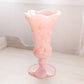 Vintage Fenton Pink Iridescent Glass Rose Floral Footed Vase