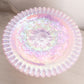 Vintage Fenton Pink Iridescent Opalescent Glass Spanish Lace Cake Stand