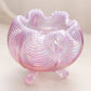 Vintage Fenton Pink Opalescent Glass Drape 3-Toed Bowl
