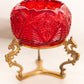 Vintage Fenton Red Amberina Glass Bowl with Brass Stand (Glows)