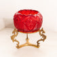 Vintage Fenton Red Amberina Glass Bowl with Brass Stand (Glows)