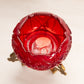 Vintage Fenton Red Amberina Glass Bowl with Brass Stand (Glows)