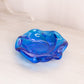 Vintage Fenton Small Bluw Glass Swirl Dish with Textured Bottom