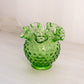 Vintage Fenton Small Green Glass Hobnail Vase with Ruffle Edge