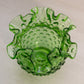 Vintage Fenton Small Green Glass Hobnail Vase with Ruffle Edge
