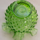 Vintage Fenton Small Green Glass Hobnail Vase with Ruffle Edge