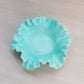 Vintage Fenton Small Turquoise Milk Glass Hobnail Dish with Ruffle Edge