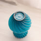 Medium Teal Blue Cased Glass Swirl Vase with Ruffle Edge