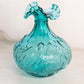 Vintage Fenton Teal Glass Swan Vase with Ruffle Edge