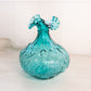Vintage Fenton Teal Glass Swan Vase with Ruffle Edge