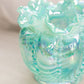 Vintage Fenton Teal Iridescent Opalescent Glass Vase with Ruffle Edge