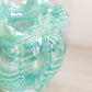 Vintage Fenton Teal Iridescent Opalescent Glass Vase with Ruffle Edge