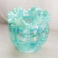 Vintage Fenton Teal Iridescent Opalescent Glass Vase with Ruffle Edge