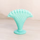 Vintage Fenton Turquoise Milk Glass Hobnail Mini Fan Vase