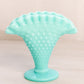 Vintage Fenton Turquoise Milk Glass Hobnail Mini Fan Vase