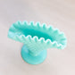 Vintage Fenton Turquoise Milk Glass Hobnail Mini Fan Vase