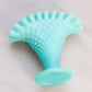 Vintage Fenton Turquoise Milk Glass Hobnail Mini Fan Vase