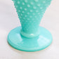 Vintage Fenton Turquoise Milk Glass Hobnail Mini Fan Vase