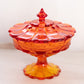 Vintage Fenton Valencia Amberina Glass Footed Lidded Dish (Glows)