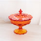 Vintage Fenton Valencia Amberina Glass Footed Lidded Dish (Glows)