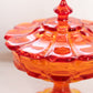 Vintage Fenton Valencia Amberina Glass Footed Lidded Dish (Glows)