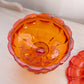 Vintage Fenton Valencia Amberina Glass Footed Lidded Dish (Glows)