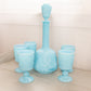 Vintage French Light Blue Milk Glass Decanter with 5 Glasses Set