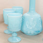 Vintage French Light Blue Milk Glass Decanter with 5 Glasses Set