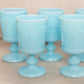Vintage French Light Blue Milk Glass Decanter with 5 Glasses Set
