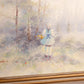 Vintage Girl in Blue Dress Walking to House Painting