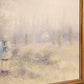 Vintage Girl in Blue Dress Walking to House Painting