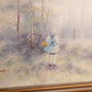 Vintage Girl in Blue Dress Walking to House Painting