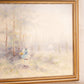 Vintage Girl in Blue Dress Walking to House Painting