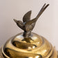 Vintage Gold Copper Silver Tone Metal Bird Finial Handled Lidded Dish
