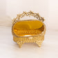 Vintage Ornate Gold Tone Angled Casket Jewelry Box with Amber Glass