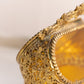 Vintage Ornate Gold Tone Angled Casket Jewelry Box with Amber Glass
