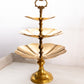 Gold Tone Brass 3-Tiered Serving Tray with Fancy Handle