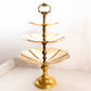 Gold Tone Brass 3-Tiered Serving Tray with Fancy Handle