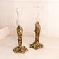 Vintage Gold Tone Metal Floral Bud Vase with Clear Glass Insert