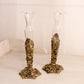 Vintage Gold Tone Metal Floral Bud Vase with Clear Glass Insert
