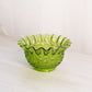 Vintage Green Glass Daisy and Button Bowl with Ruffle Edge