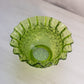 Vintage Green Glass Daisy and Button Bowl with Ruffle Edge