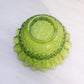 Vintage Green Glass Daisy and Button Bowl with Ruffle Edge