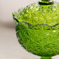 Vintage Green Glass Daisy & Button Lidded Footed Dish